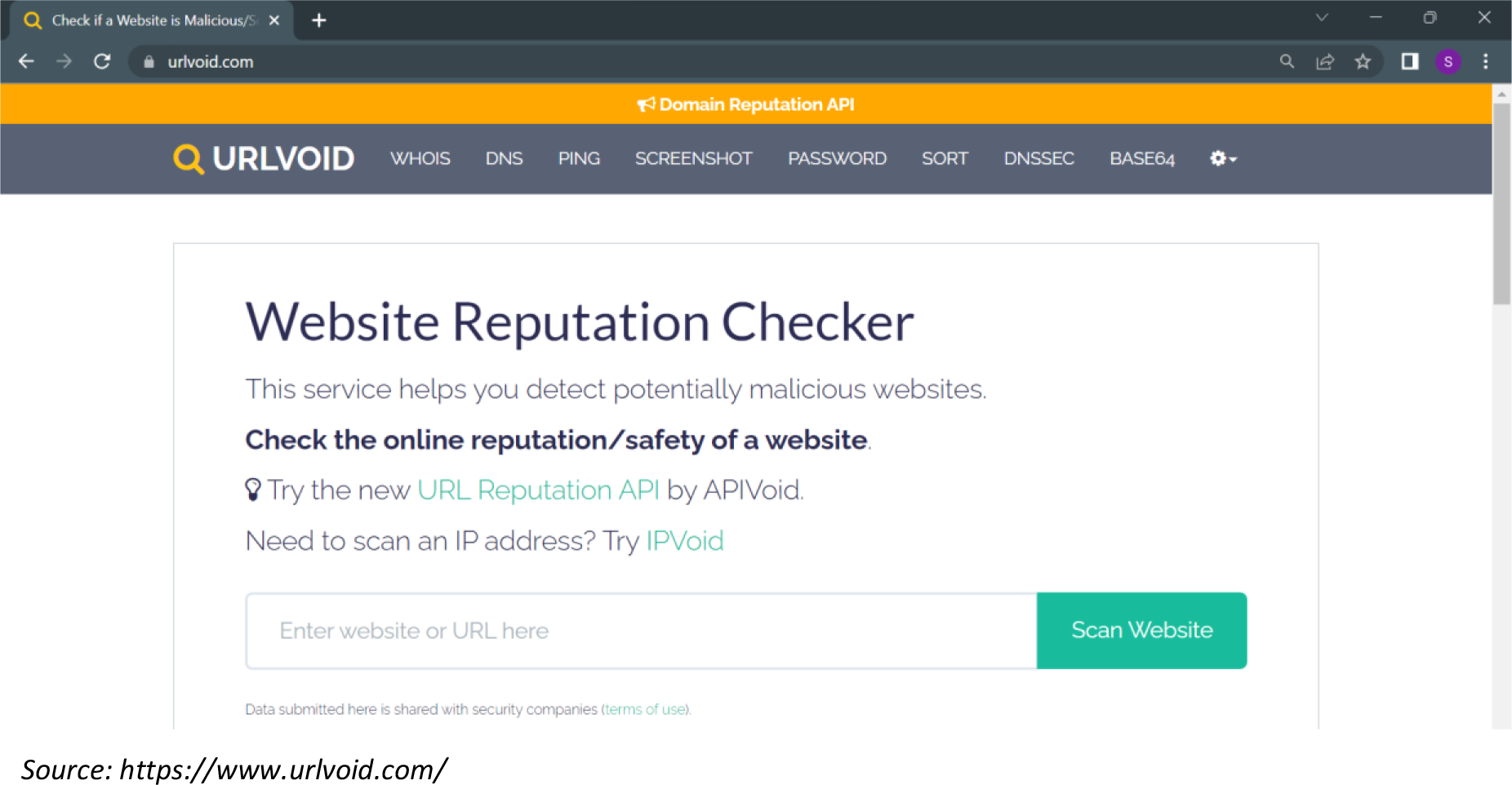 URLVoid source used for manually classifying tweets as spam or ham